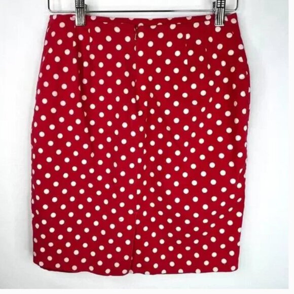 Talbots Petites Red and White Polka Dot Pencil Skirt - Picture 4 of 6